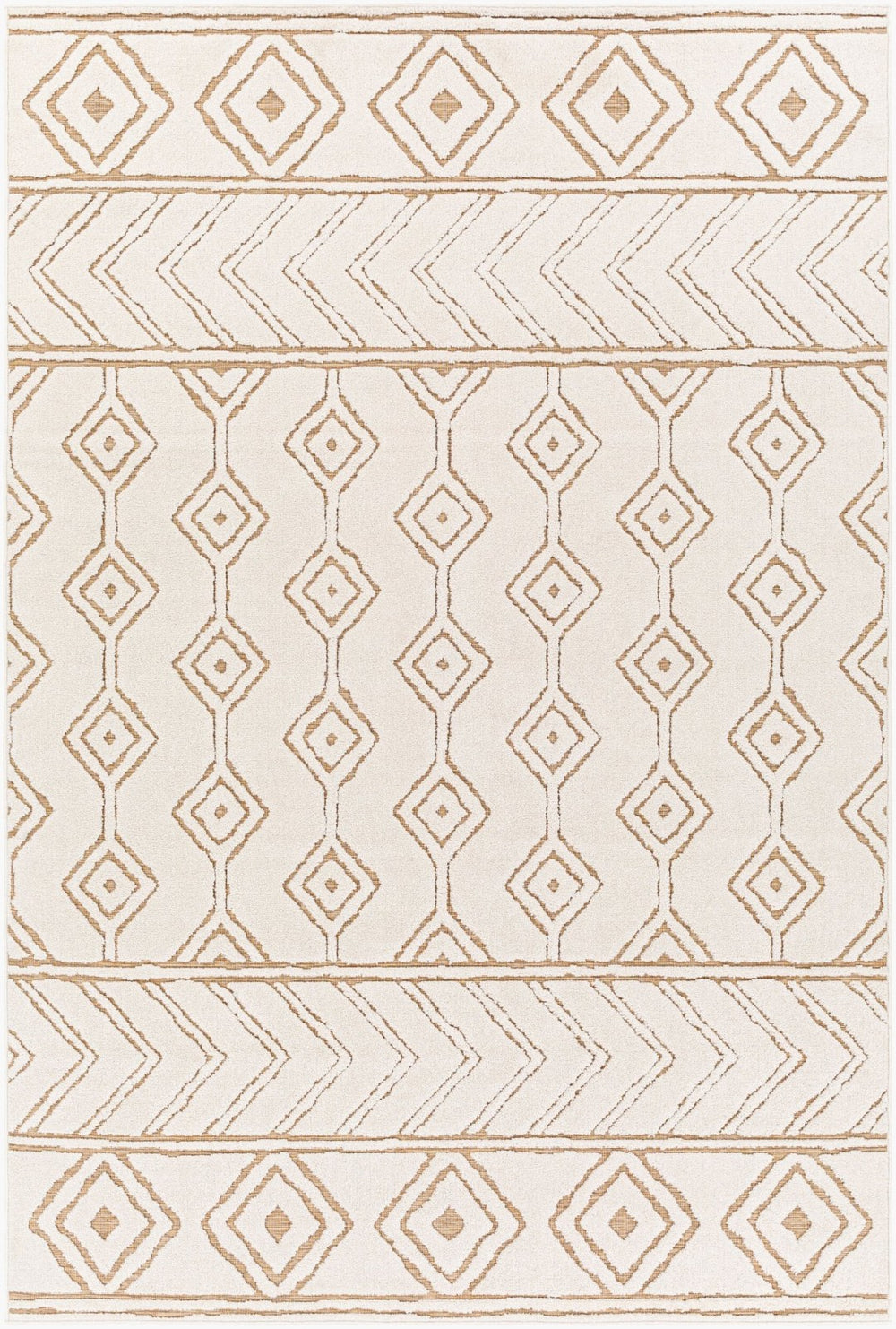 Livabliss Greenwich Bohemian Global Polypropylene Area Rug Woven in Turkey for Indoor Outdoor Living White, Tan 5'1" x 7'3" GWC2327-5373