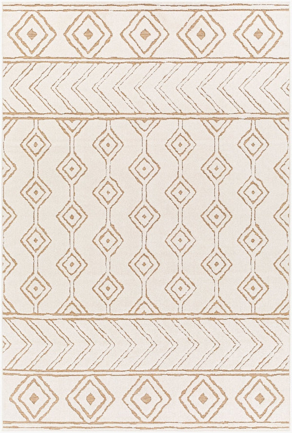 Livabliss Greenwich Bohemian Global Polypropylene Area Rug Woven in Turkey for Indoor Outdoor Living White, Tan 5'1" x 7'3" GWC2327-5373