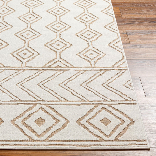 Livabliss Greenwich Bohemian Global Polypropylene Area Rug Woven in Turkey for Indoor Outdoor Living White, Tan 5'1" x 7'3" GWC2327-5373