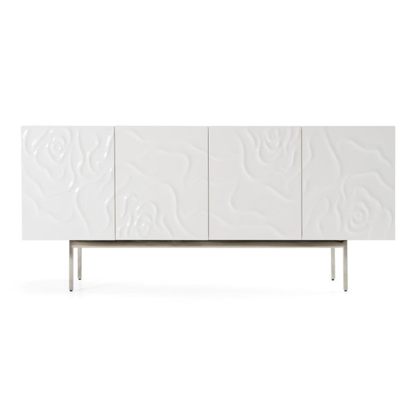 VIG Furniture Gwen High-Gloss White Buffet With Rose Petal Front, Soft-Close Doors & Stainless Legs For Glam Spaces VGVCG2007-BUF-WHT