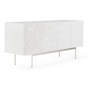 VIG Furniture Gwen High-Gloss White Buffet With Rose Petal Front, Soft-Close Doors & Stainless Legs For Glam Spaces VGVCG2007-BUF-WHT