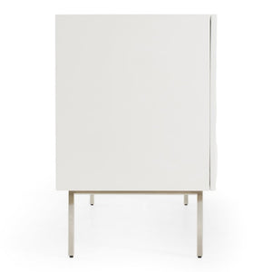 VIG Furniture Gwen High-Gloss White Buffet With Rose Petal Front, Soft-Close Doors & Stainless Legs For Glam Spaces VGVCG2007-BUF-WHT