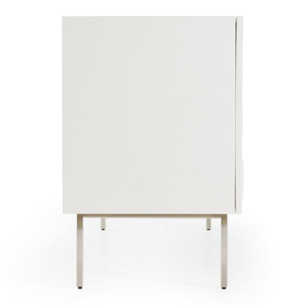 VIG Furniture Gwen High-Gloss White Buffet With Rose Petal Front, Soft-Close Doors & Stainless Legs For Glam Spaces VGVCG2007-BUF-WHT
