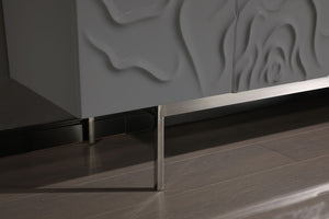 VIG Furniture Gwen Luxe Grey High-Gloss Buffet With Sculptural Rose Petal Front, Soft-Close Doors & Stainless Legs VGVCG2007-GS-GRY-BUF