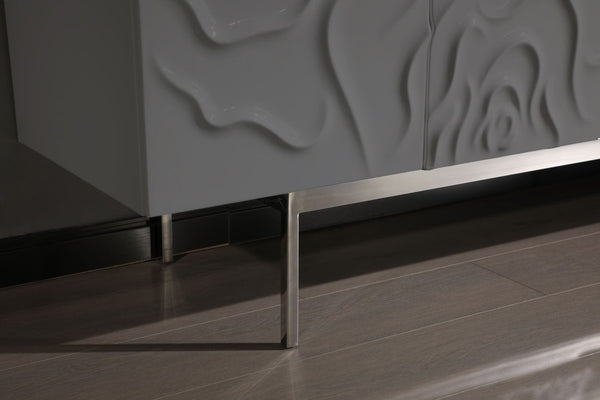 VIG Furniture Gwen Luxe Grey High-Gloss Buffet With Sculptural Rose Petal Front, Soft-Close Doors & Stainless Legs VGVCG2007-GS-GRY-BUF