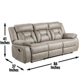 Steve Silver Tyson Recliner Sofa with Drop Down Table - Pearl Silver, Manual Recline, Leatherette, Memory Foam - Grey - 39.40 x 86.00 x 41.00