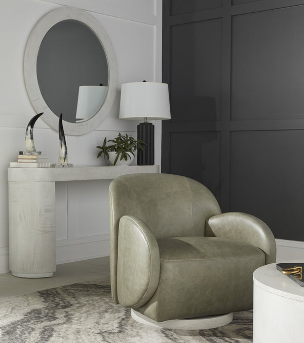 A.R.T. Furniture Rothko Leather Swivel Chair - Contemporary Driftwood Design With Pale Green Top Grain Upholstery Grey Rubberwood Solids,Foam,Fabric,Metal 529526-5517