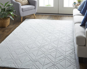 Feizy Rugs Red8847f Redford Handwoven Geometric Rug Collection - Stylish, Durable, And Artisan Crafted For Modern Homes White,Silver Viscose,Wool Red8847fwhtslvp00