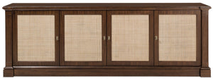 Hooker Furniture Archives Entertainment Console With Classic Walnut, Woven-Cane Doors, Ventilated Storage & 80" Tv Support 6123-55486-89