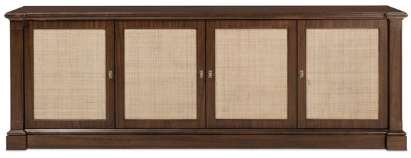 Hooker Furniture Archives Entertainment Console With Classic Walnut, Woven-Cane Doors, Ventilated Storage & 80" Tv Support 6123-55486-89