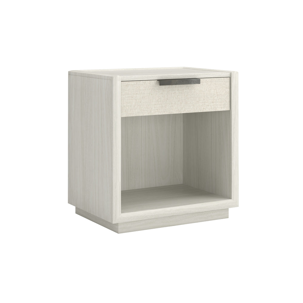 A.R.T. Furniture Cotiere Small Nightstand With Usb Ports, Linen-wrapped Drawer, And Stylish Open Shelf For Storage Linen Parawood Solids,Mixed Split Cathedral And Quarter White Oak Veneers,Fabric 299143-2349