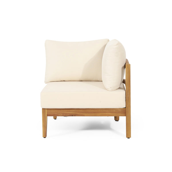 English Elm Brooklyn Outdoor 4 Piece Acacia Wood Sectional Set with Beige Cushions Teak Finish N773OS00113B