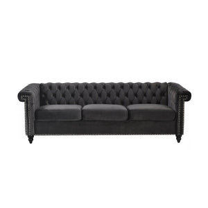 English Elm Christopher Knight Home® - SOFA Chesterfield-inspired 3-seater with deep button tufting, nailhead trim, low back and plush PU upholstery Black 68326.00NVLTBLK