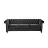 Christopher Knight Home® - Noble House - Parkhurst Tufted Chesterfield Velvet 3 Seater Sofa, Black and Dark Brown