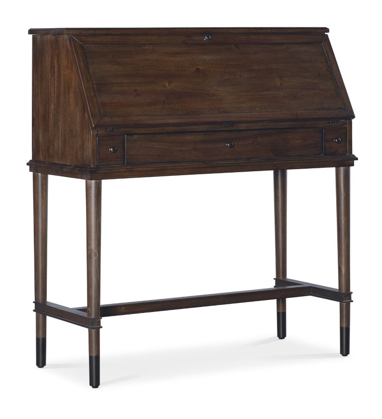 Hooker Furniture Commerce Acacia Secretary Desk With Drop-Front Work Surface, Mid-Century Legs, Cable Grommet, Compact Storage 7228-10017-85
