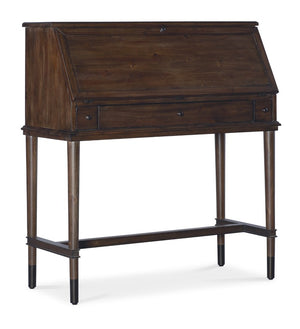 Hooker Furniture Commerce Acacia Secretary Desk With Drop-Front Work Surface, Mid-Century Legs, Cable Grommet, Compact Storage 7228-10017-85