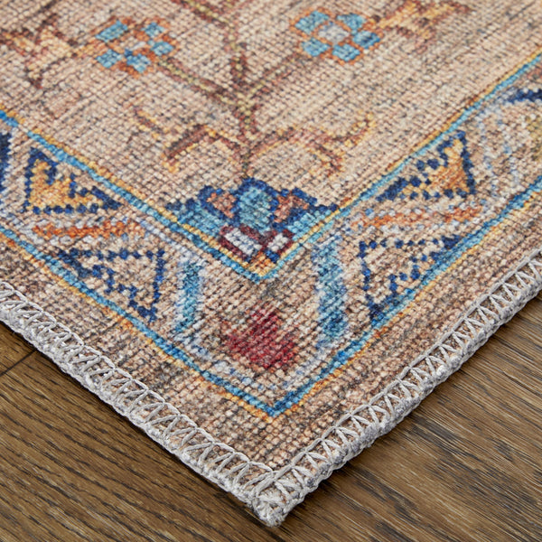 Feizy Rugs Rawlins Collection Rug: Antique-inspired Polyester Chenille With Stunning Floral Motif & Warm Tones Tan,Pink,Blue Polyester Rln39hpfbgemlth20