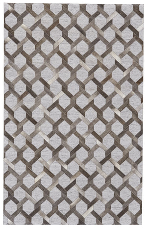 Feizy Rugs Fannin Handmade Geometric Viscose & Leather Rug – Modern Artistry With Rustic Charm For Any Space Gray,Taupe,Silver Viscose,Leather 7380752fstlstmh50