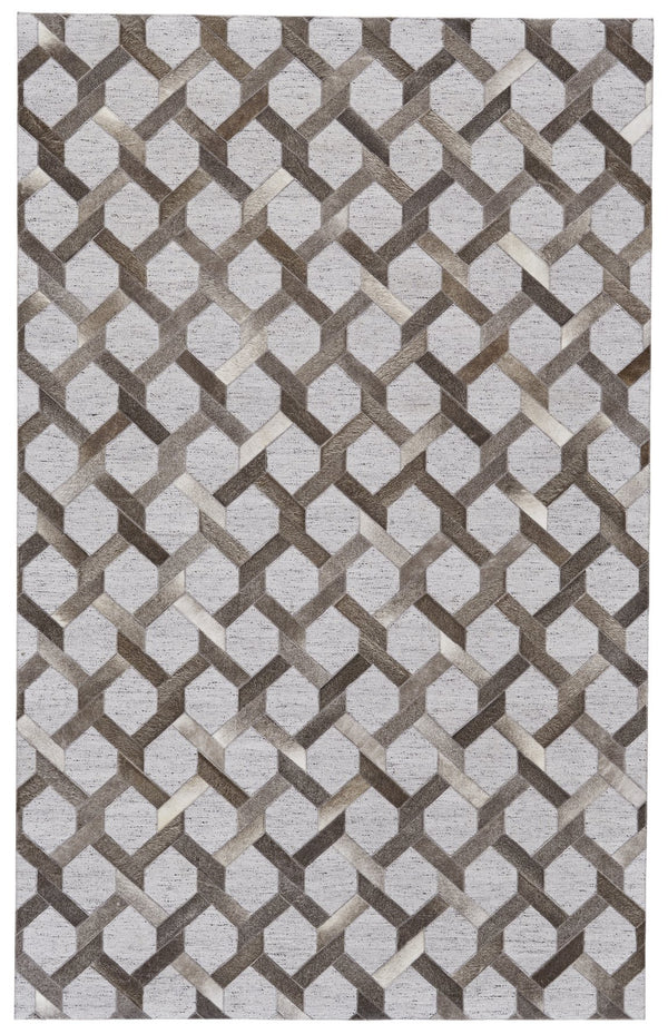 Feizy Rugs Fannin Handmade Geometric Viscose & Leather Rug – Modern Artistry With Rustic Charm For Any Space Gray,Taupe,Silver Viscose,Leather 7380752fstlstmh50