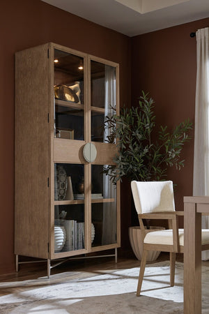 Hooker Furniture Sonnet Transitional Display Cabinet With Woven Cane, White Oak Veneer, Tempered Glass & Lighting 6072-75906-85