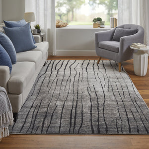 Feizy Rugs Kano Abstract Low Pile Area Rug - Distressed Design, Stain & Water Resistant, Ideal For Pets & Homes Gray,Black,Taupe Polypropylene,Polyester 86439lifivychlf05