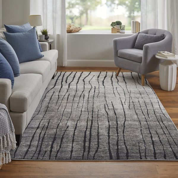 Feizy Rugs Kano Abstract Low Pile Area Rug - Distressed Design, Stain & Water Resistant, Ideal For Pets & Homes Gray,Black,Taupe Polypropylene,Polyester 86439lifivychlf05