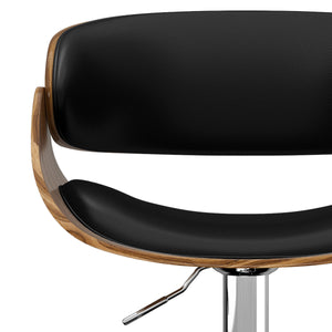 English Elm Amery Mid Century Modern Adjustable Swivel Bar Stool with Walnut Veneer Bentwood Frame & Gas Lift Black B136P158312