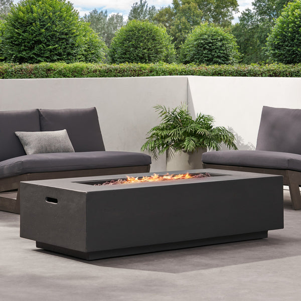 English Elm 50000 Btu Rectangular Mgo Concrete Propane Fire Table for Outdoor Patio Gatherings 59242.00-50K_59243.00