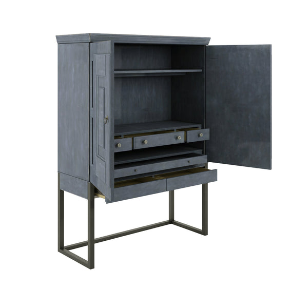 A.R.T. Furniture Alcove Secretary Desk: Stylish Slate Finish, Burnished Brass Accents, Ample Storage & Workspace Solution Blue Acacia Solids,Maple Veneers,Iron 321160-2821