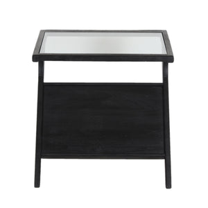 Porter Designs Porter Canberra End Table - Contemporary Black Sandblasted Mango Wood With Elegant Glass Top Display Black Wood 05-108-07-9487
