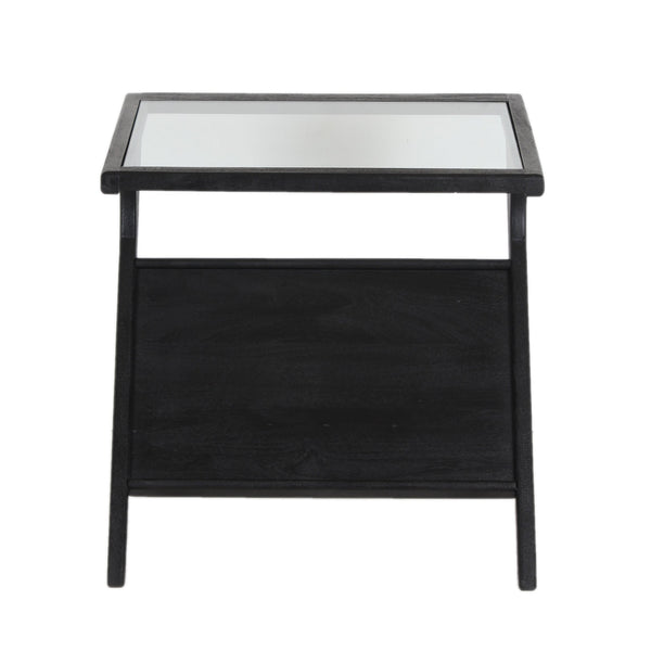 Porter Designs Porter Canberra End Table - Contemporary Black Sandblasted Mango Wood With Elegant Glass Top Display Black Wood 05-108-07-9487