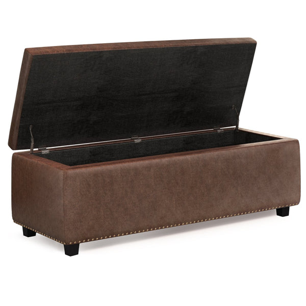 English Elm Hamilton Storage Ottoman - Stylish Distressed Umber Faux Leather With Hidden Storage & Versatile Use B136P159062