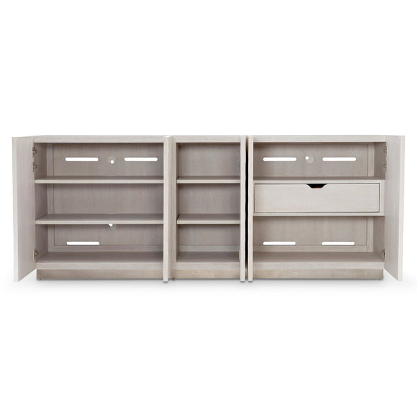 Bernhardt Bernhardt Solaria Entertainment Credenza – 80" Rustic Modern Media Console With Wave-Textured Doors, Cable Management, Nickel Base 310880