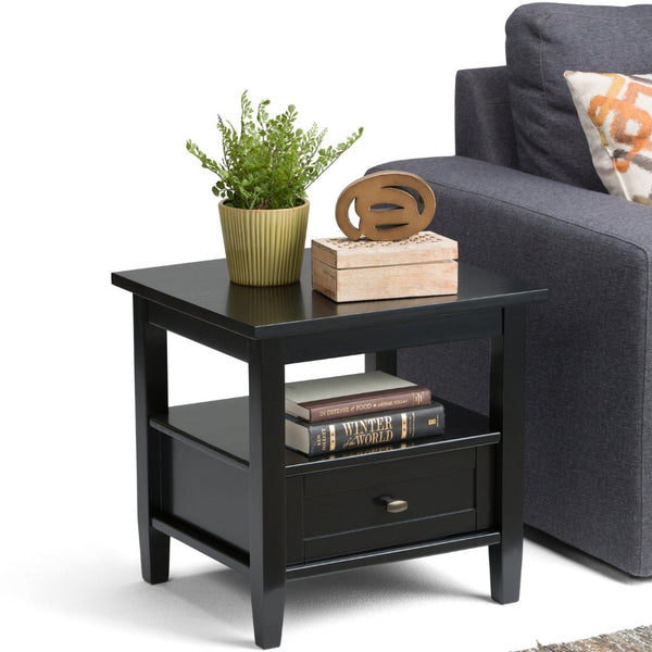 English Elm Warm Shaker Solid Wood 20” Wide End Table In Elegant Black Finish - Stylish Storage & Versatile Design B136P159701-GIGA