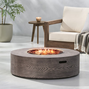 Christopher Knight Home® - Noble House - Senoia Outdoor 50,000 Btu Lightweight Concrete Circular Fire Pit (No Tank Holder), Brown Wood Pattern