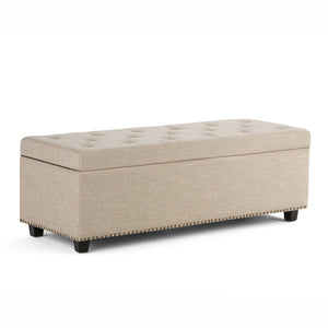 English Elm Hamilton Storage Ottoman - Stylish Natural Linen Upholstered Bench With Hidden Storage & Comfort B136P159919