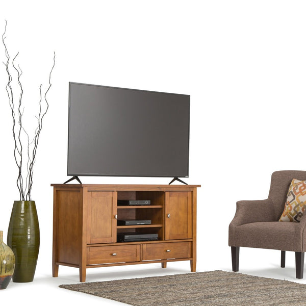 English Elm Warm Shaker Tv Media Stand - Timeless Solid Wood Craftsmanship In Light Golden Brown Finish B136P159574-GIGA