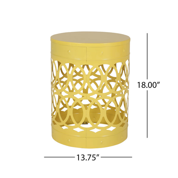 English Elm Outdoor Powder-coated Iron End Table with Geometric Cutout Design for Patio Lounging Yellow 73607.00YLW