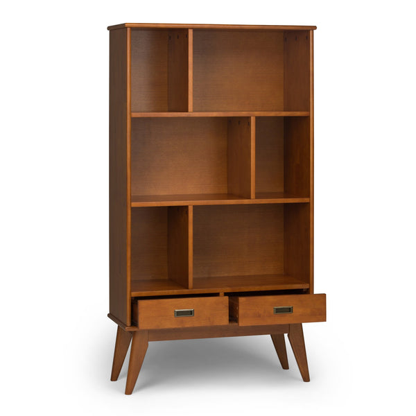 English Elm Draper - Stylish Mid Century Wide Bookcase In Teak Brown With Storage Drawers For Modern Spaces B136P158160