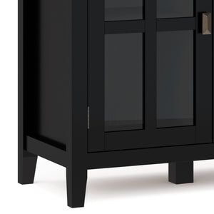 English Elm Artisan Wide 4-Door Storage Cabinet - Handcrafted Black Wood With Glass Doors For Versatile Style B136P158420