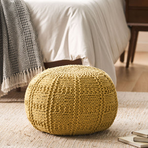 English Elm Christopher Knight Home® - YUNY Handcrafted Knit Cotton Round Pouf 20x20x14 Cozy Modern Accent Ottoman with Durable Weave Yellow 60493.00YLW