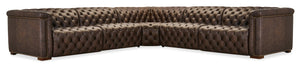 Hooker Furniture Savion Luxe 5-Seat Sectional In West Saddlewood Leather With 4 Power Recliners & 6 Power Headrests SS435-5PC4-089