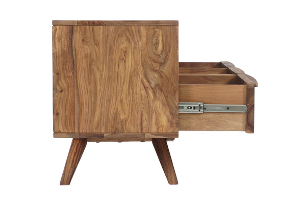 Porter Designs Porter Fusion Solid Sheesham Wood Tv Stand With 3 Drawers & Open Storage, Mid-century Modern Design Light Brown Wood 06-117-03-6733n