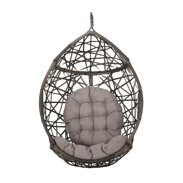 English Elm Marlin Wicker Hanging Egg Chair Teardrop Cocoon Seat for Patio or Sunroom 54672.00BSKGRY-62075.00HNGBLK