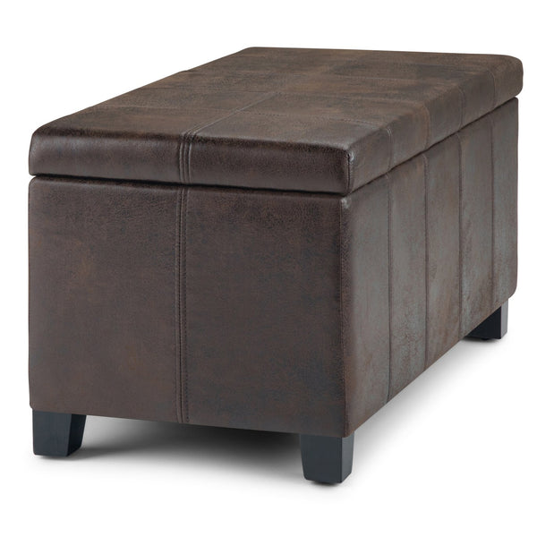 English Elm Dover Distressed Brown Storage Ottoman Bench – Stylish Vegan Leather, Child-Safe Hinge & Hidden Space B136P159038