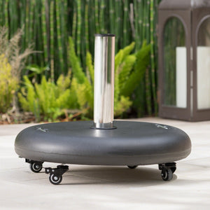 English Elm Wheelie Concrete Outdoor Umbrella Base with Locking Casters for Patio Stability Black 60454.00