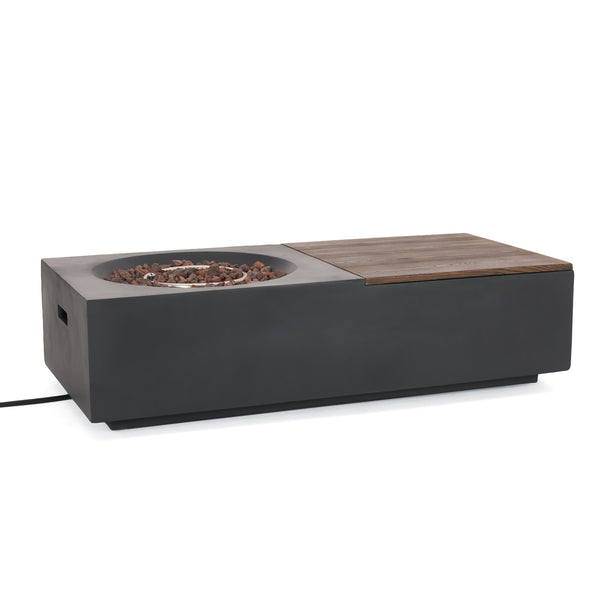 English Elm Outdoor Concrete Propane Fire Pit Table 50000 Btu Patio Coffee Dark Gray 74005.00DGRY-50K