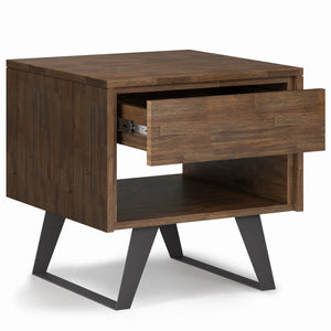 English Elm Lowry End Table - Rustic Acacia Wood & Metal Design With Storage For Modern Industrial Spaces B136P158850