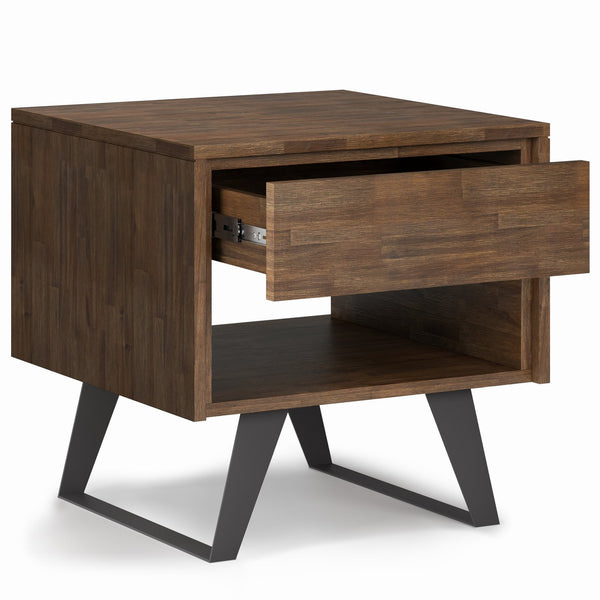 English Elm Lowry End Table - Rustic Acacia Wood & Metal Design With Storage For Modern Industrial Spaces B136P158850