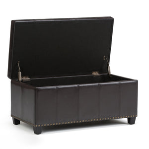 English Elm Amelia Storage Ottoman Bench with Hidden Compartment, Nailhead Trim, Stitched Faux Leather Seat Dark Brown B136P159106